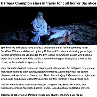 Barbara Crampton stars in trailer for cult horror Sacrifice
